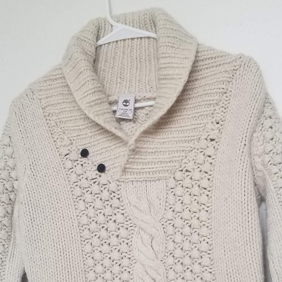 Timberland | 100% Wool Cable Knit Cream Dad Sweater Cowl Neck - Picture 2 of 4